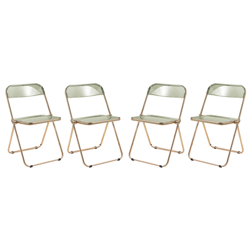 LeisureMod Lawrence Acrylic Folding Chair Gold Metal Frame Set of 4 in Amber