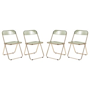 LeisureMod Lawrence Acrylic Folding Chair Gold Metal Frame Set of 4 in Amber
