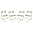 LeisureMod Lawrence Acrylic Folding Chair Gold Metal Frame Set of 4 in Amber