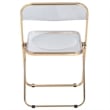 LeisureMod Lawrence Acrylic Folding Chair Gold Metal Frame Set of 2 in Clear