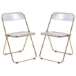 LeisureMod Lawrence Acrylic Folding Chair Gold Metal Frame Set of 2 in Clear