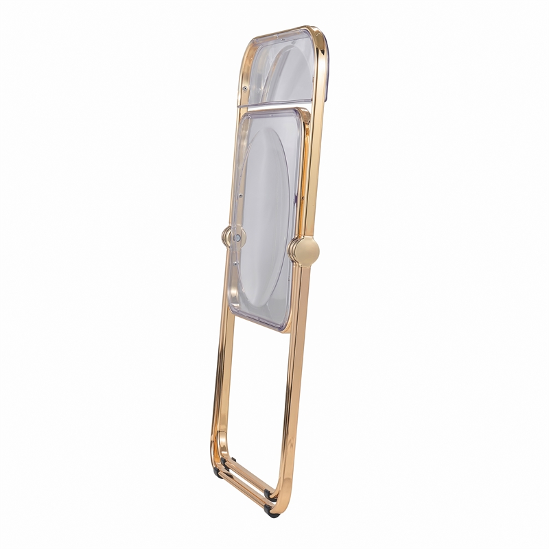 LeisureMod Lawrence Acrylic Folding Chair Gold Metal Frame Set of 4 in Clear