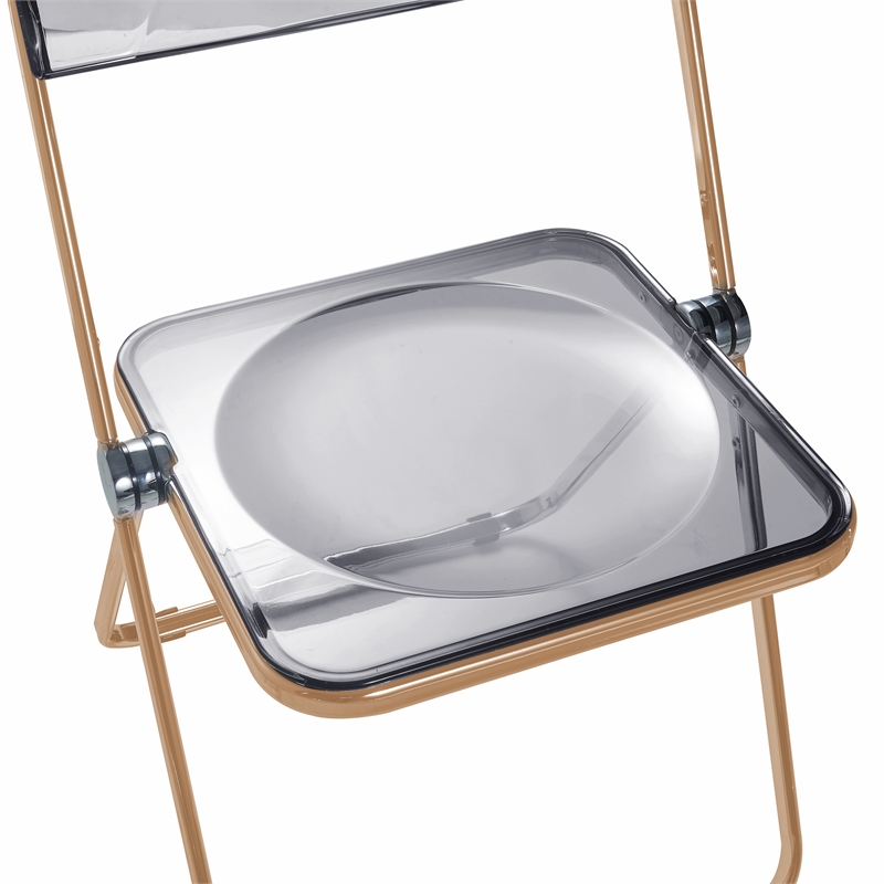 LeisureMod Lawrence Acrylic Folding Chair Gold Metal Frame Set of 4 in Clear