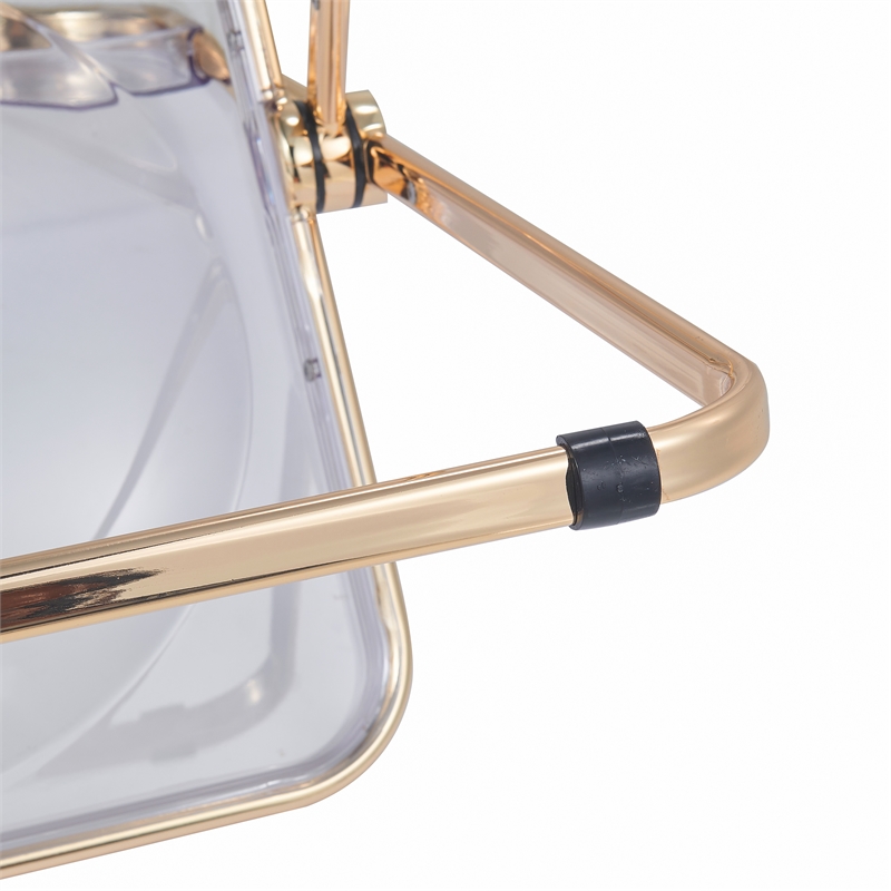 LeisureMod Lawrence Acrylic Folding Chair Gold Metal Frame Set of 4 in Clear