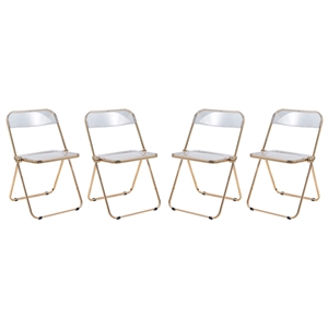 leisuremod lawrence acrylic folding chair gold metal frame set of 4