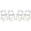 LeisureMod Lawrence Acrylic Folding Chair Gold Metal Frame Set of 4 in Clear