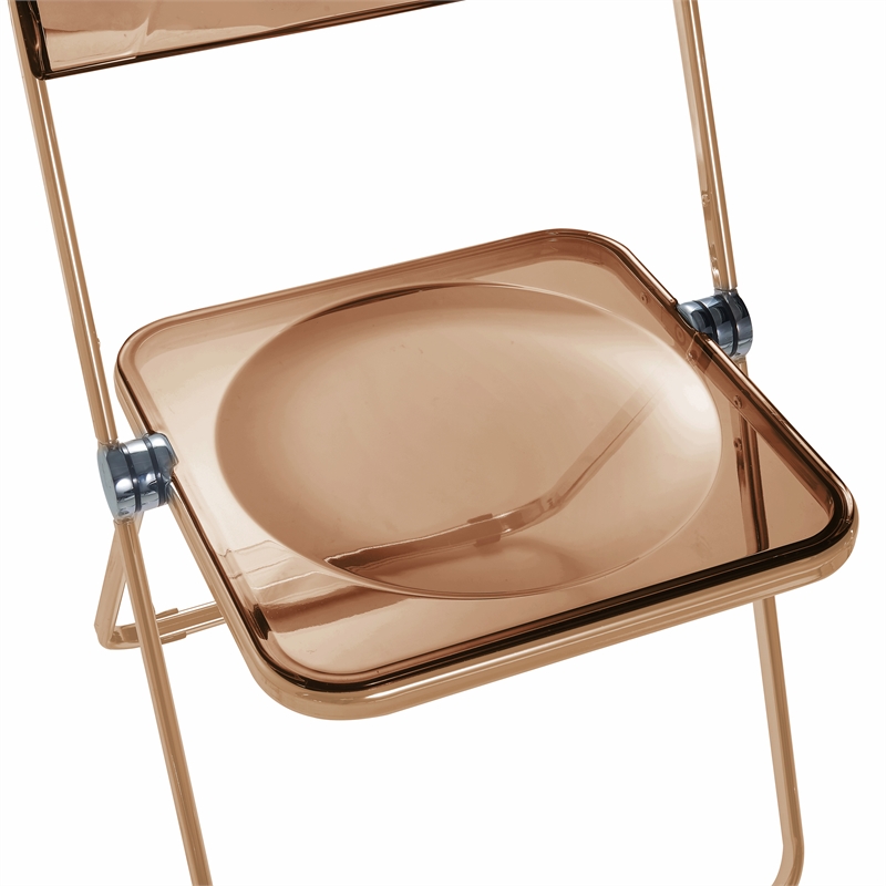 LeisureMod Lawrence Acrylic Folding Chair Gold Metal Frame Set of 2 in Tangerine