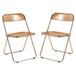 LeisureMod Lawrence Acrylic Folding Chair Gold Metal Frame Set of 2 in Tangerine