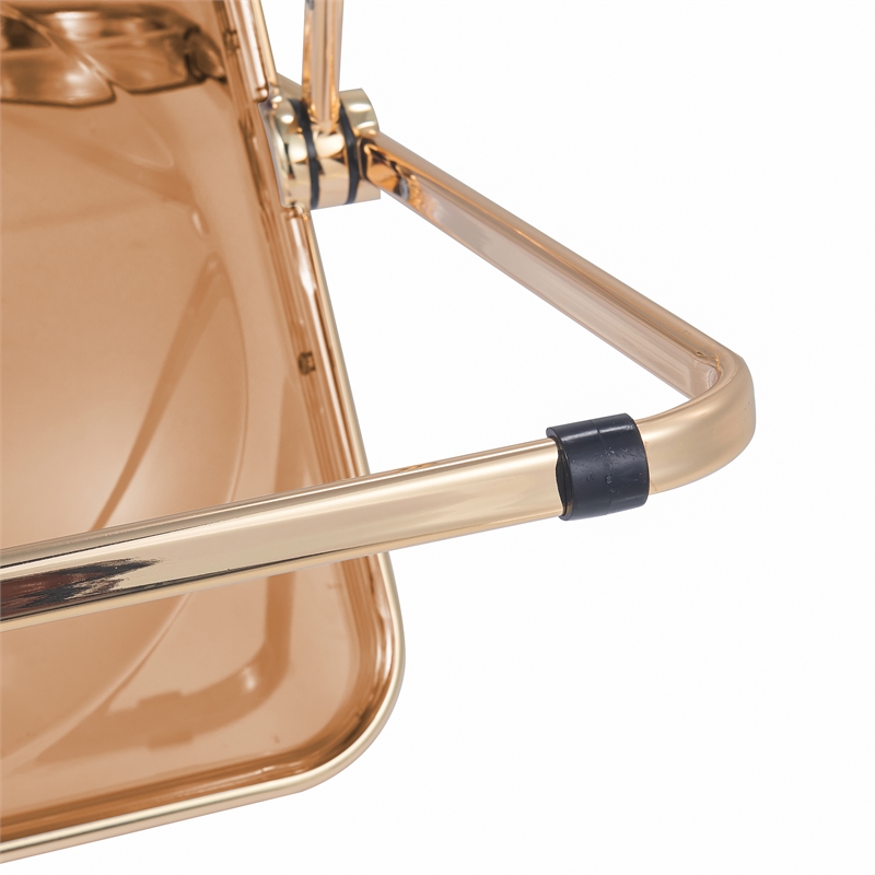 LeisureMod Lawrence Acrylic Folding Chair Gold Metal Frame Set of 4 in Tangerine