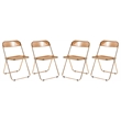 LeisureMod Lawrence Acrylic Folding Chair Gold Metal Frame Set of 4 in Tangerine