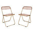 LeisureMod Lawrence Acrylic Folding Chair Gold Metal Frame Set of 2 in Rose Pink