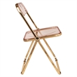 LeisureMod Lawrence Acrylic Folding Chair Gold Metal Frame Set of 2 in Rose Pink