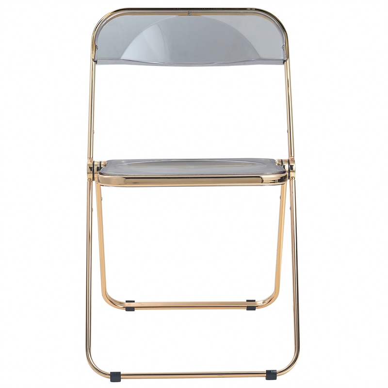 LeisureMod Lawrence Acrylic Folding Chair Gold Metal Frame Set of 2 in Black