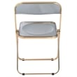 LeisureMod Lawrence Acrylic Folding Chair Gold Metal Frame Set of 2 in Black