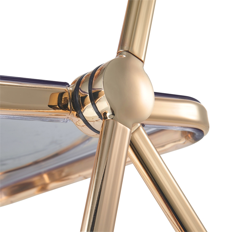 LeisureMod Lawrence Acrylic Folding Chair Gold Metal Frame Set of 2 in Black