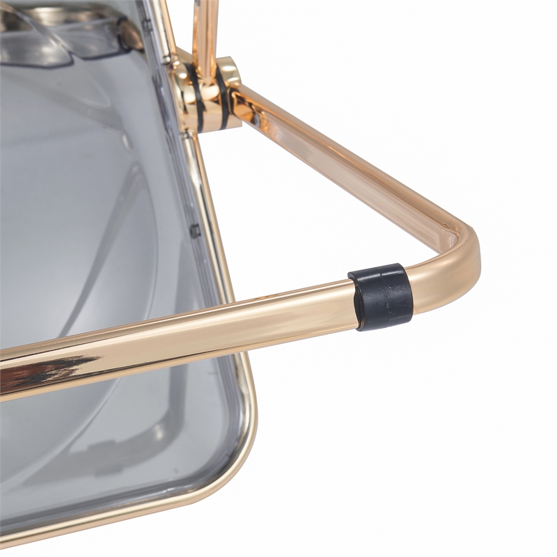 LeisureMod Lawrence Acrylic Folding Chair Gold Metal Frame Set of 2 in Black