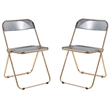 LeisureMod Lawrence Acrylic Folding Chair Gold Metal Frame Set of 2 in Black