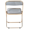 LeisureMod Lawrence Acrylic Folding Chair Gold Metal Frame Set of 4 in Black