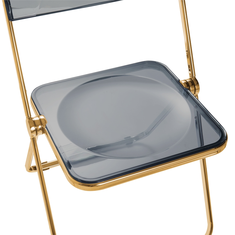 LeisureMod Lawrence Acrylic Folding Chair Gold Metal Frame Set of 4 in Black