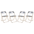 LeisureMod Lawrence Acrylic Folding Chair Gold Metal Frame Set of 4 in Black