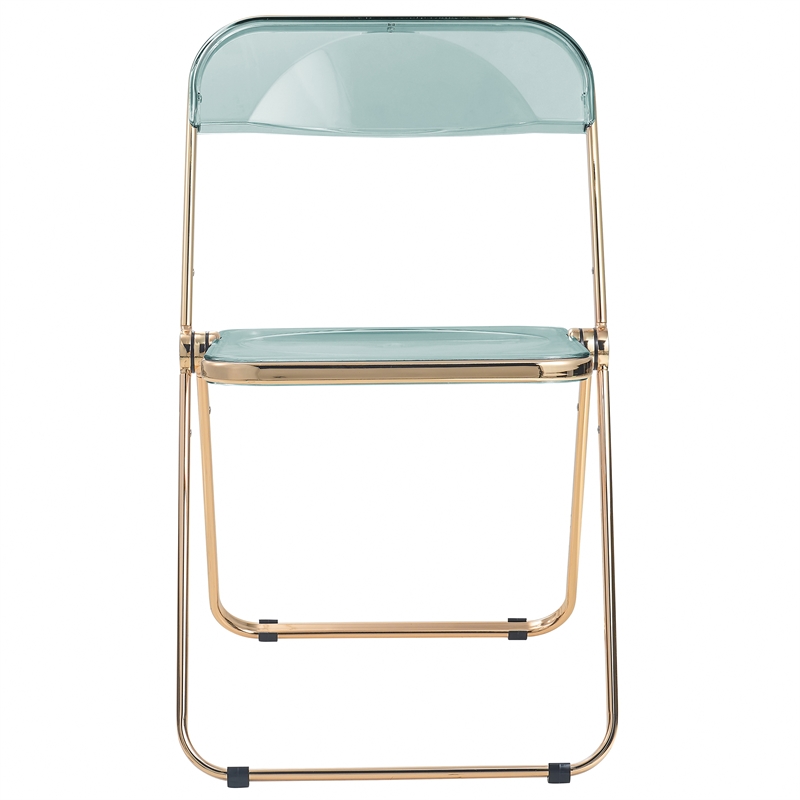 LeisureMod Lawrence Acrylic Folding Chair Gold Metal Frame 2 Set in Jade Green