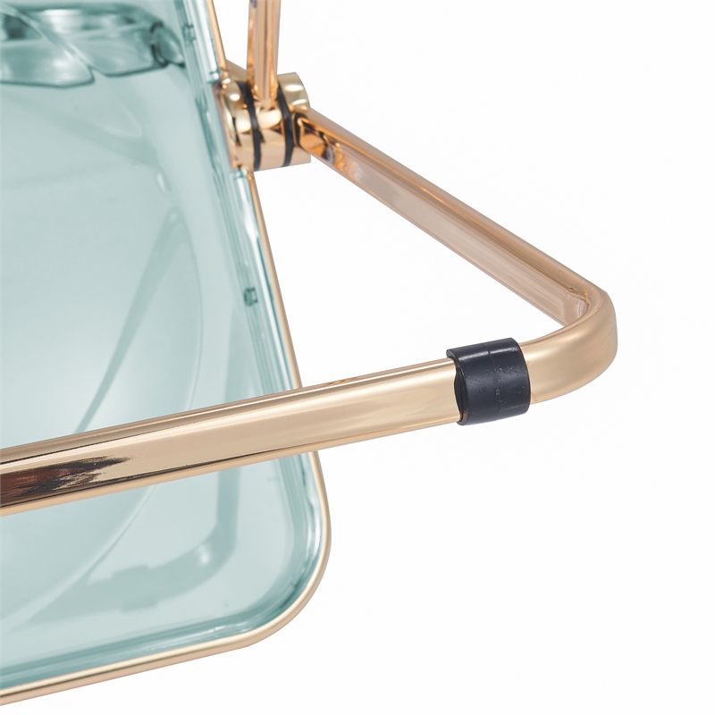 LeisureMod Lawrence Acrylic Folding Chair Gold Metal Frame 2 Set in Jade Green