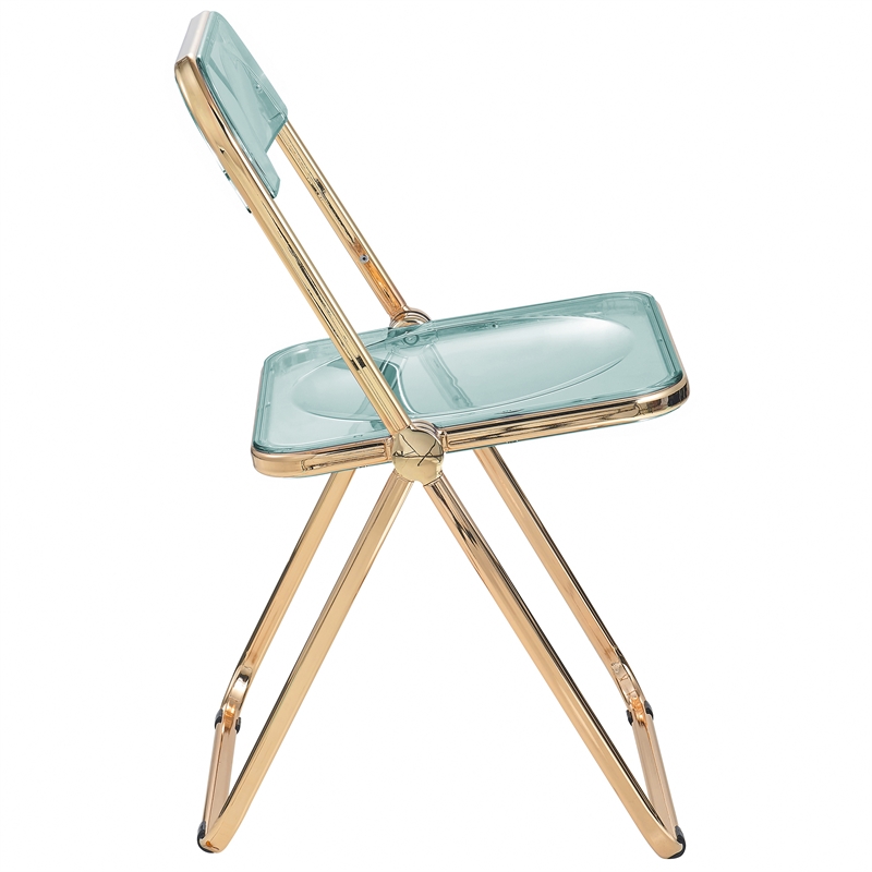 LeisureMod Lawrence Acrylic Folding Chair Gold Metal Frame 4 Set in Jade Green