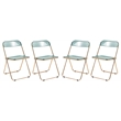 LeisureMod Lawrence Acrylic Folding Chair Gold Metal Frame 4 Set in Jade Green