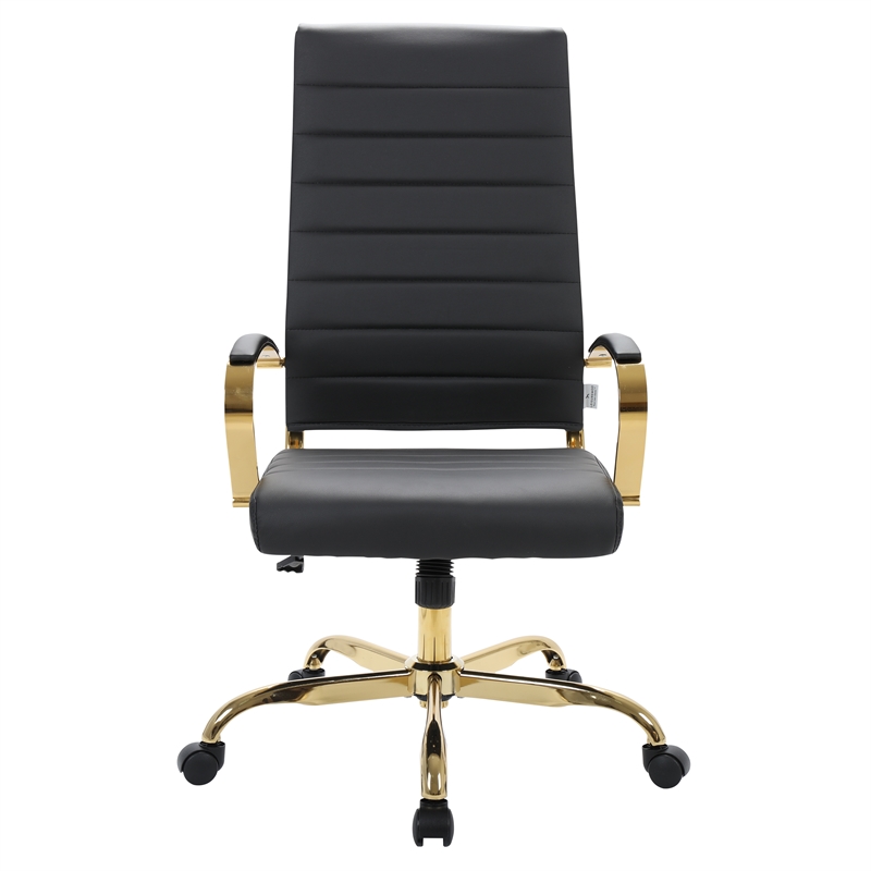 LeisureMod Benmar High-Back Leather Office Chair With Gold Frame in Black