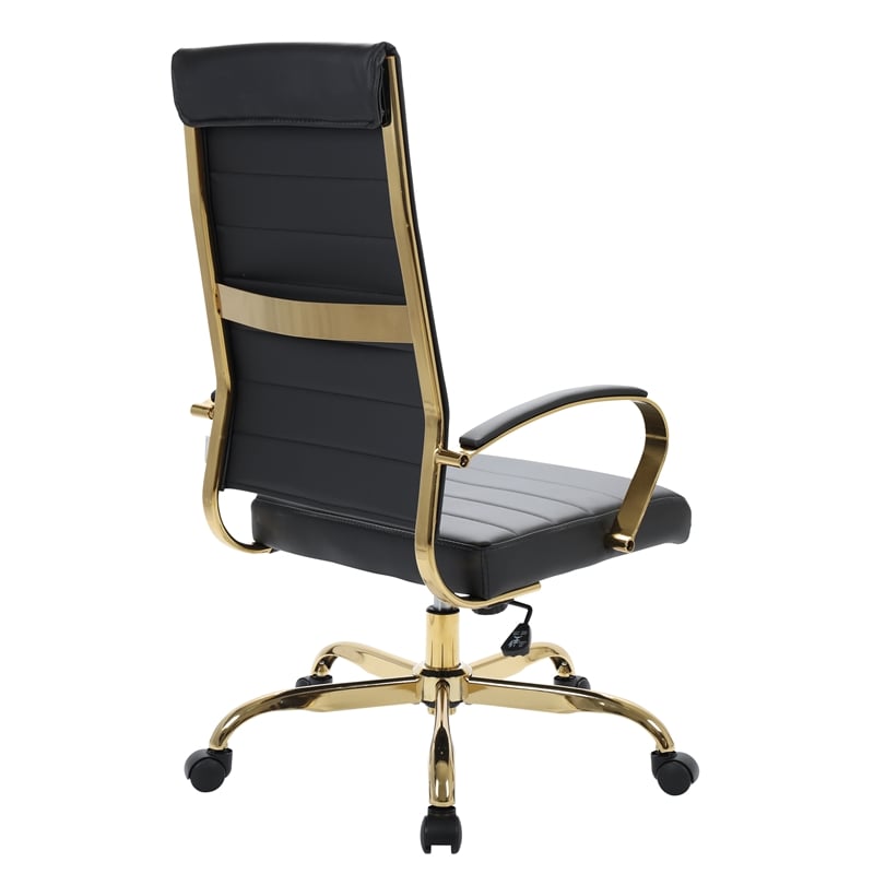 LeisureMod Benmar High-Back Leather Office Chair With Gold Frame in Black