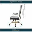 LeisureMod Benmar High-Back Leather Office Chair With Gold Frame in Black