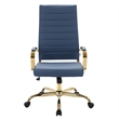 LeisureMod Benmar High-Back Leather Office Chair With Gold Frame in Navy Blue