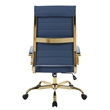 LeisureMod Benmar High-Back Leather Office Chair With Gold Frame in Navy Blue