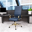 LeisureMod Benmar High-Back Leather Office Chair With Gold Frame in Navy Blue
