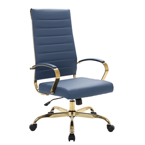 LeisureMod Benmar High-Back Leather Office Chair With Gold Frame in Navy Blue