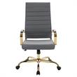 LeisureMod Benmar High-Back Leather Office Chair With Gold Frame in Gray