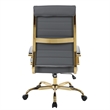 LeisureMod Benmar High-Back Leather Office Chair With Gold Frame in Gray
