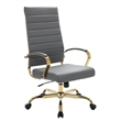 LeisureMod Benmar High-Back Leather Office Chair With Gold Frame in Gray