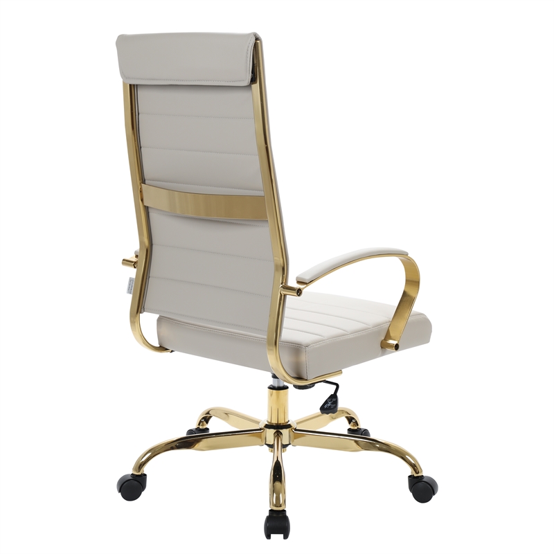 LeisureMod Benmar High-Back Leather Office Chair With Gold Frame in Tan