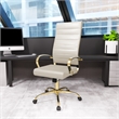 LeisureMod Benmar High-Back Leather Office Chair With Gold Frame in Tan