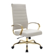 LeisureMod Benmar High-Back Leather Office Chair With Gold Frame in Tan