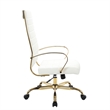 LeisureMod Benmar High-Back Leather Office Chair With Gold Frame in White