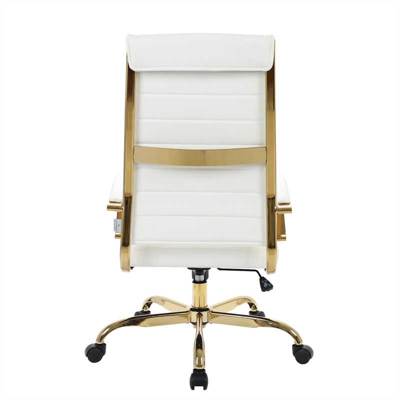 Leisuremod Benmar High Back Leather, White And Gold Office Chair High Back