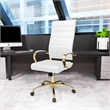 LeisureMod Benmar High-Back Leather Office Chair With Gold Frame in White