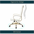 LeisureMod Benmar High-Back Leather Office Chair With Gold Frame in White
