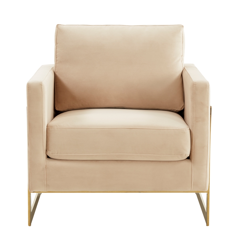 leisuremod lincoln velvet accent arm chair with gold frame in beige