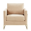 LeisureMod Lincoln Velvet Accent Arm Chair With Gold Frame in Beige