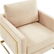 LeisureMod Lincoln Velvet Accent Arm Chair With Gold Frame in Beige