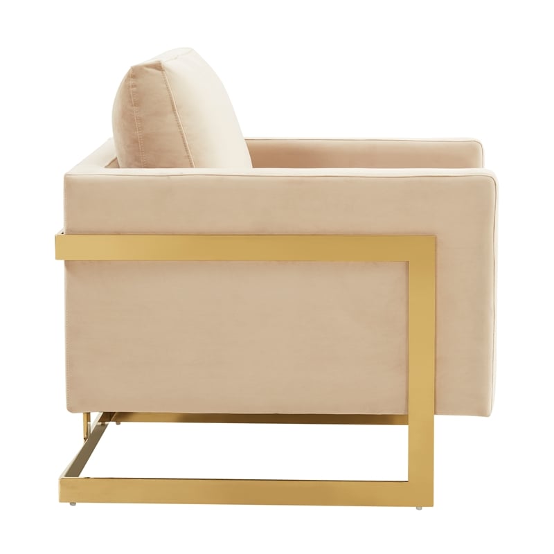 leisuremod lincoln velvet accent arm chair with gold frame in beige