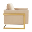 LeisureMod Lincoln Velvet Accent Arm Chair With Gold Frame in Beige